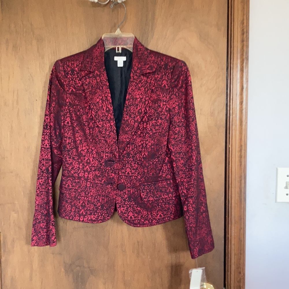 VINTAGE Y2K blazer red & black print with shimmer with padded shoulders - Picture 4 of 17